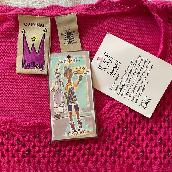ANTTHONY MARK HANKINS ORIGINAL New 100% Cotton Crochet Fuchsia Sweater, 3X - Picture 4 of 14